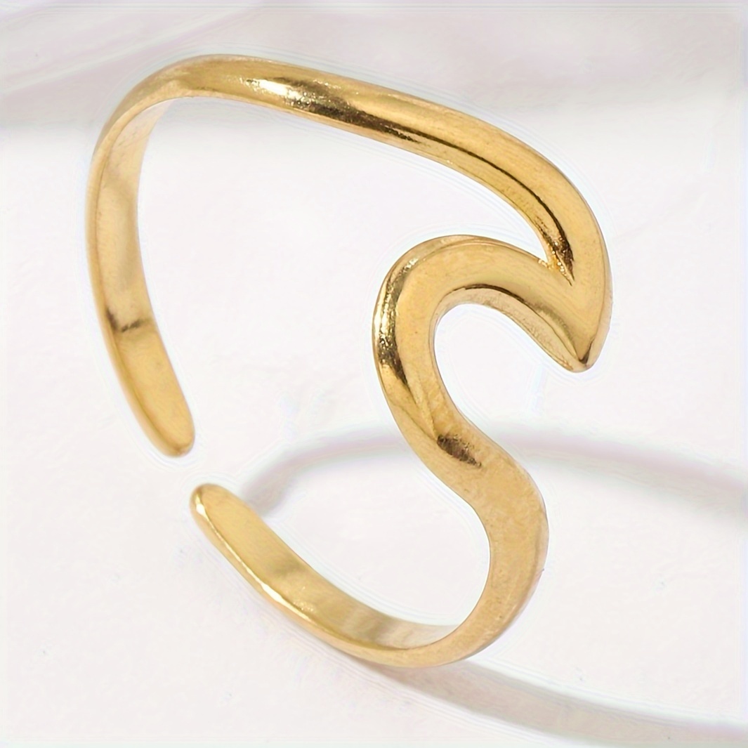 Wave Inspired Stainless Steel Open Ring for Women